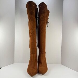 Torrid Women 9WW Cognac Brown Faux Suede Over The Knee Lace Up Wide Calf Boots